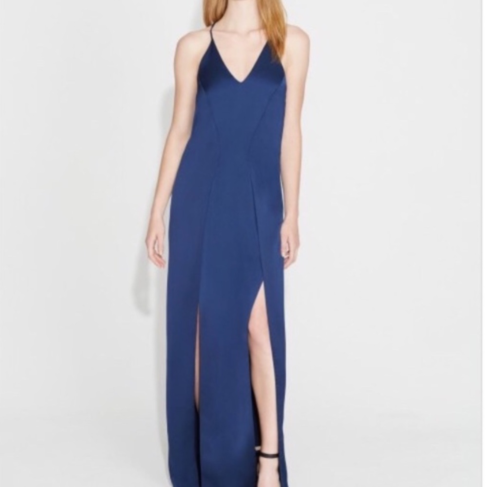 HALSTON HERITAGE navy crepe satin slip gown